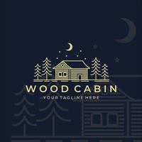 cabine de madeira ou design de ilustração de logotipo de vetor simples minimalista de linha de casa de campo