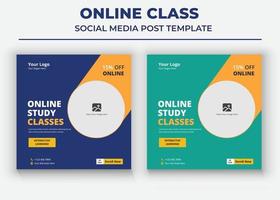 cartaz de classe de negócios on-line, postagem de mídia social de classe on-line e folheto vetor