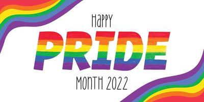 feliz mês do orgulho 2022 - orgulho de banner horizontal colorido nas cores da bandeira do orgulho gay lgbtq do arco-íris. letras vetoriais para lápis de lápis de mês de história lgbt texturizado isolado. o amor é o conceito de amor vetor