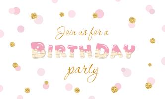 Convite para festa de aniversário em fundo festivo de bolinhas com glitter