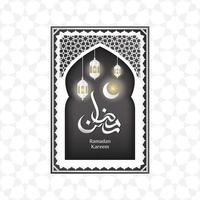 cartão de saudação do ramadã com crescente na janela da mesquita e ornamento árabe vetor