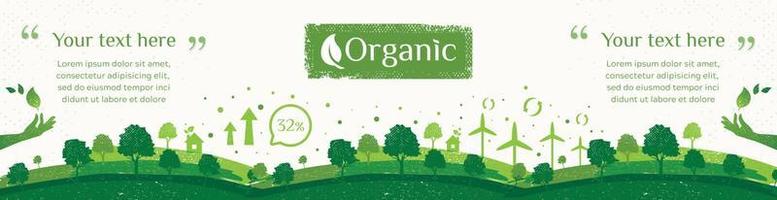 vetor de banners de natureza, ecologia, orgânico, meio ambiente. outdoor ou banner web de ambiente verde limpo com estilo grunge