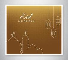 cartaz de eid mubarak com mesquita e lanterna vetor