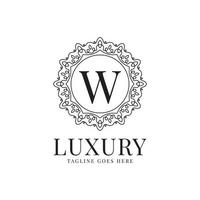 letra w design de logotipo de vetor de decoração de renda minimalista círculo de luxo
