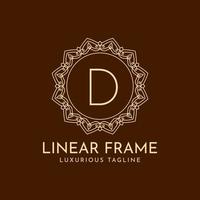 letra d quadro de círculo minimalista design de logotipo de vetor de decoração de luxo linear