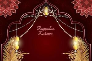 luxo islâmico vermelho e dourado do ramadan kareem com padrão vetor