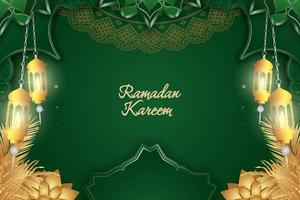 ramadan kareem estilo islâmico luxo verde e dourado com mandala vetor