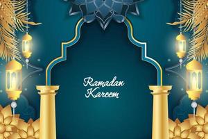 luxo islâmico de ramadan kareem azul e dourado com elemento vetor