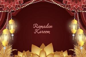 ramadan kareem luxo vermelho e dourado islâmico com belo ornamento vetor