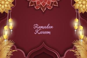 ramadan kareem islâmico vermelho e ouro de luxo vetor