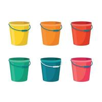 seis baldes em um fundo branco vermelho, laranja, amarelo, verde, rosa e azul vetor