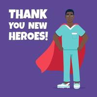 jovem enfermeiro empregado médico do hospital com capa de herói por trás de lutas contra doenças e vírus vetor