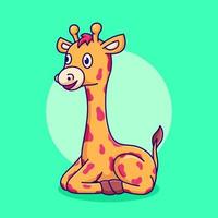 girafa bonitinha sentado da ilustração vetorial de lado. desenho animado girafa feliz vetor