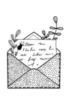 carta de amor. carta de papel com flores e folhas. vetor