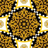 Mandala redonda ornamemtal dourada com borda quadriculada vetor