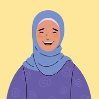 linda mulher muçulmana sorridente em um lenço na cabeça e um vestido brilhante vetor