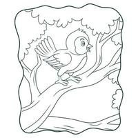 pássaros de ilustração dos desenhos animados cantando no livro de árvores ou página para crianças preto e branco vetor