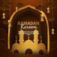 vetor de corte de papel ramadan kareem. banner ou pôster com ornamento de lanterna e nuvem, adequado para celebrar eventos do ramadã.