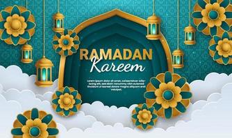 vetor de corte de papel ramadan kareem. banner ou pôster com ornamento de lanterna e nuvem, adequado para celebrar eventos do ramadã.