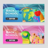 banners de modelo de escola com objetos de escola vetor