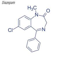 fórmula esquelética vetorial de diazepam. molécula química da droga. vetor