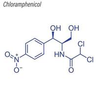 fórmula esquelética vetorial de cloranfenicol. droga química molecu vetor