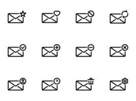conjunto de ícones do vetor preto, isolados contra um fundo branco. ilustração em um e-mail de tema