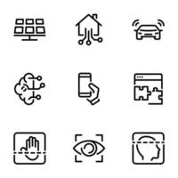 conjunto de ícones do vetor preto, isolados contra um fundo branco. ilustração sobre um tema tecnologias inteligentes e modernas