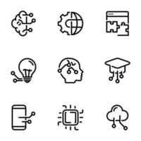 conjunto de ícones do vetor preto, isolados contra um fundo branco. ilustração em um tema inteligência artificial e redes neurais