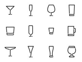 conjunto de ícones vetoriais pretos, isolados no fundo branco, no copo de vinho do tema vetor