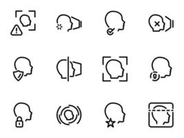 conjunto de ícones do vetor preto, isolados contra um fundo branco. ilustração em um tema de reconhecimento facial
