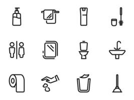 conjunto de ícones do vetor preto, isolados contra um fundo branco. ilustração em um banheiro temático