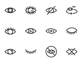 conjunto de ícones do vetor preto, isolados contra um fundo branco. ilustração em um olho de tema