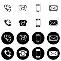 conjunto de ícones do vetor preto e branco, estilos diferentes em um fundo preto e branco. coleção de telefones básicos e suas funções