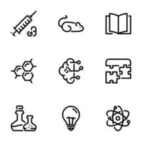 conjunto de ícones do vetor preto, isolados contra um fundo branco. ilustração sobre um tema de pesquisa científica