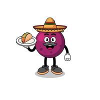 desenho de personagem de mangostão como chef mexicano vetor