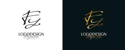 design inicial do logotipo f e y em estilo elegante de caligrafia dourada. fy logotipo ou símbolo de assinatura para casamento, moda, joias, boutique e identidade comercial vetor