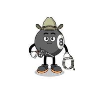 personagem mascote da bola de bilhar como um cowboy vetor