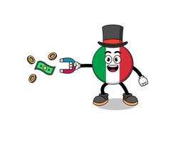 ilustração de personagem da bandeira da itália pegando dinheiro com um ímã