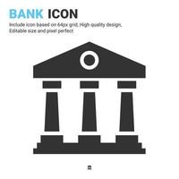 vetor de ícone de banco com estilo glifo isolado no fundo branco. ilustração vetorial conceito de ícone de símbolo de sinal bancário para negócios, finanças, indústria, empresa, aplicativos e todo o projeto