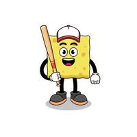 desenho de mascote de esponja como jogador de beisebol vetor