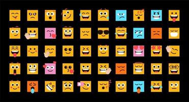 emoticons fofos em forma de vetor de rostos quadrados definido para postagem e reação de mídia social. emoji engraçado com expressões faciais. ilustração vetorial