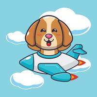 passeio de personagem de desenho animado de mascote de cachorro fofo no jato de avião vetor