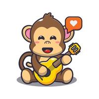 macaco bonito tocando guitarra ilustração vetorial de desenho animado vetor