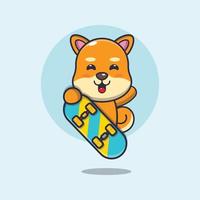 personagem de desenho animado de mascote de cachorro shiba inu bonito com skate vetor