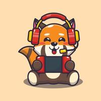 panda vermelho bonito jogando uma ilustração vetorial de desenho animado de jogo vetor