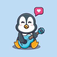 pinguim bonitinho tocando guitarra ilustração vetorial de desenho animado vetor