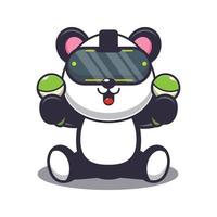 panda bonito jogando ilustração em vetor de desenho animado de realidade virtual