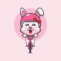 personagem de desenho animado de mascote de coelhinho fofo passeio de bicicleta vetor