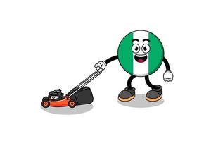 desenho de ilustração de bandeira da nigéria segurando cortador de grama vetor